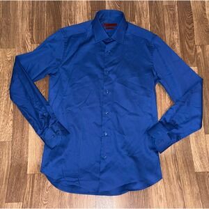 GIORGIO GATTA Men's Royal Blue Button Down Dress Shirt Slim Fit 15.5